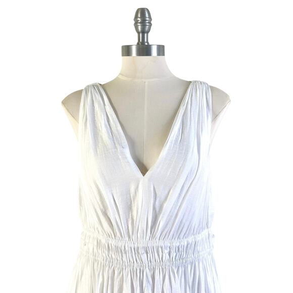 Vince Pleated Double V-neck Maxi Dress Smocked Waist White - Picture 4 of 11